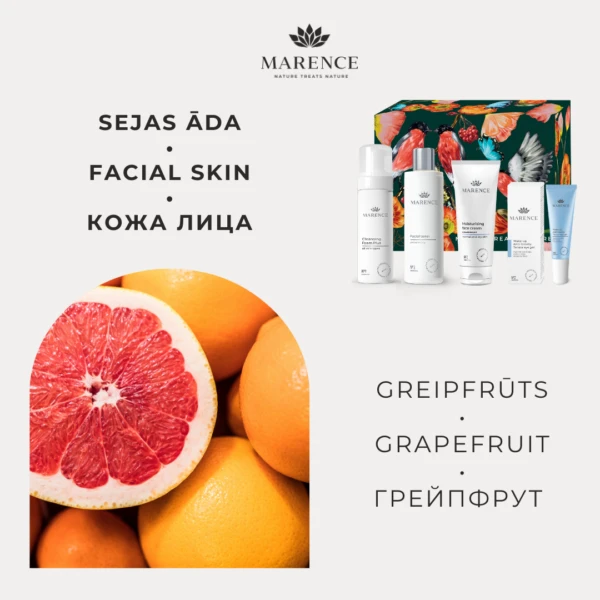 Komplekts GREIPFRŪTS sejas ādas kopšanai: putas, toniks, krēms un acu gels, MARENCE, foto 2