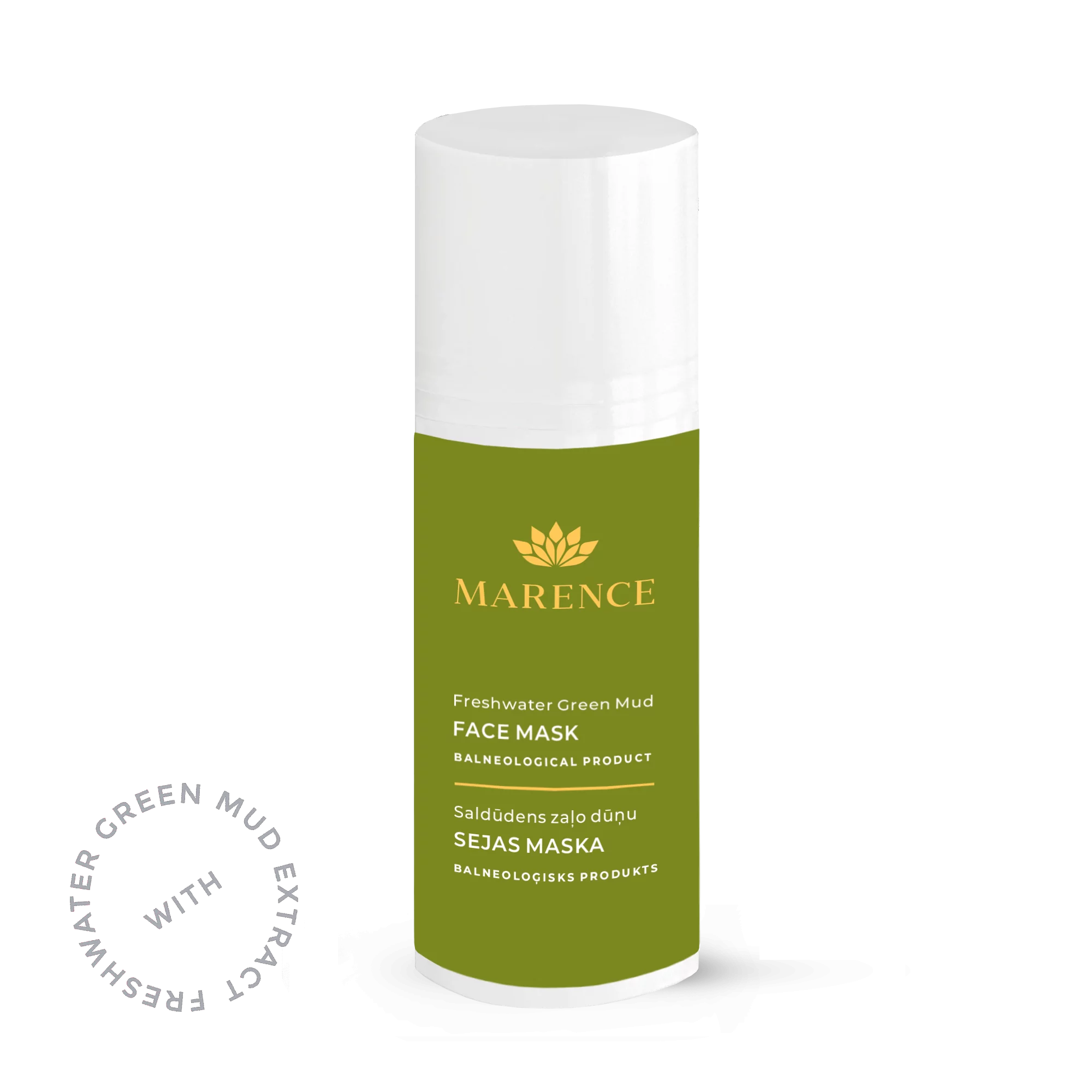 Pieredzes stāsts - kā aknes skartas ādas stāvokli palīdz uzlabot MARENCE produkti 3 mockup freshwater green mud face mask 100ml flacon png.png
